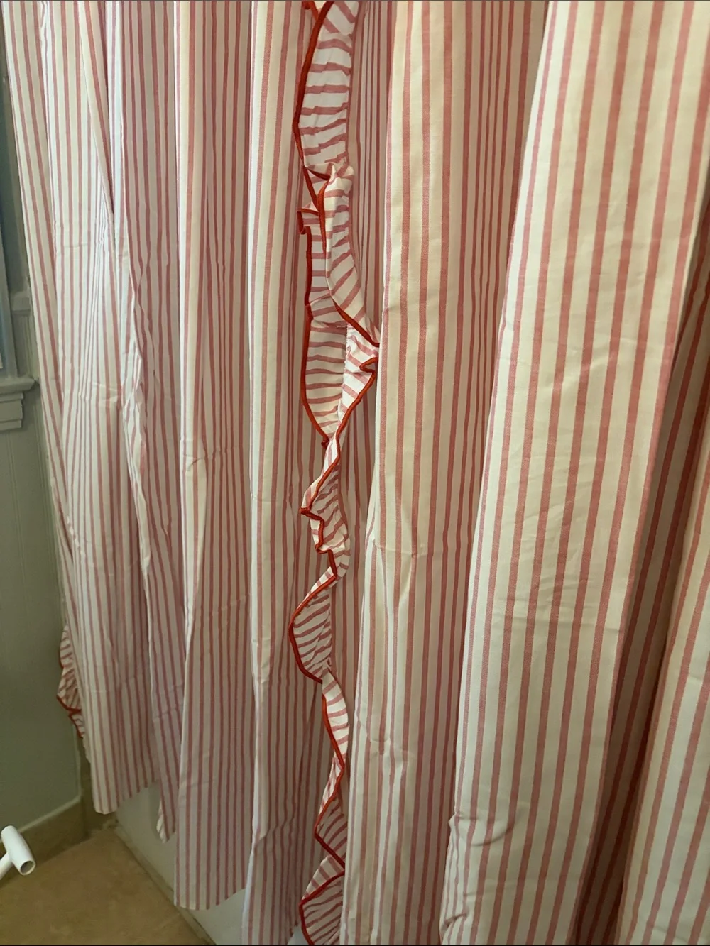Threshold Pink and White Striped Ruffle Shower Curtain